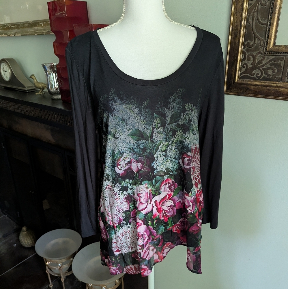 NEW Desigual Women's USA Large Layered Ruffle Floral 3/4 Sleeve Shirt NWT 112